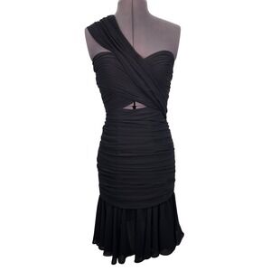 Jill Stuart NWT Sija Black One Shoulder Ruched Cutout Cocktail Mini Dress Size 2